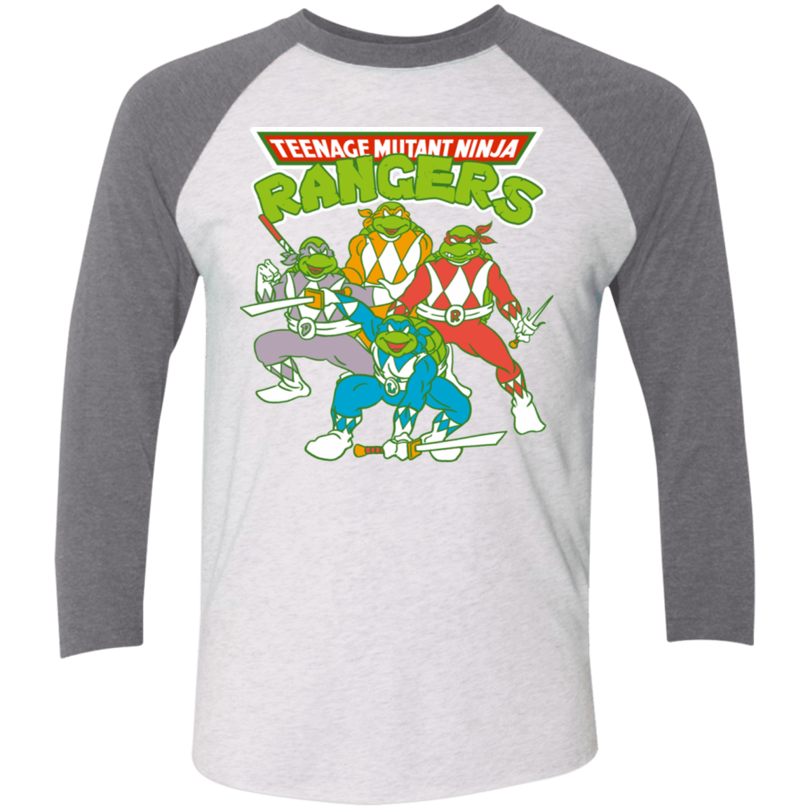 T-Shirts Heather White/Premium Heather / X-Small Teenage Mutant Ninja Rangers Men's Triblend 3/4 Sleeve