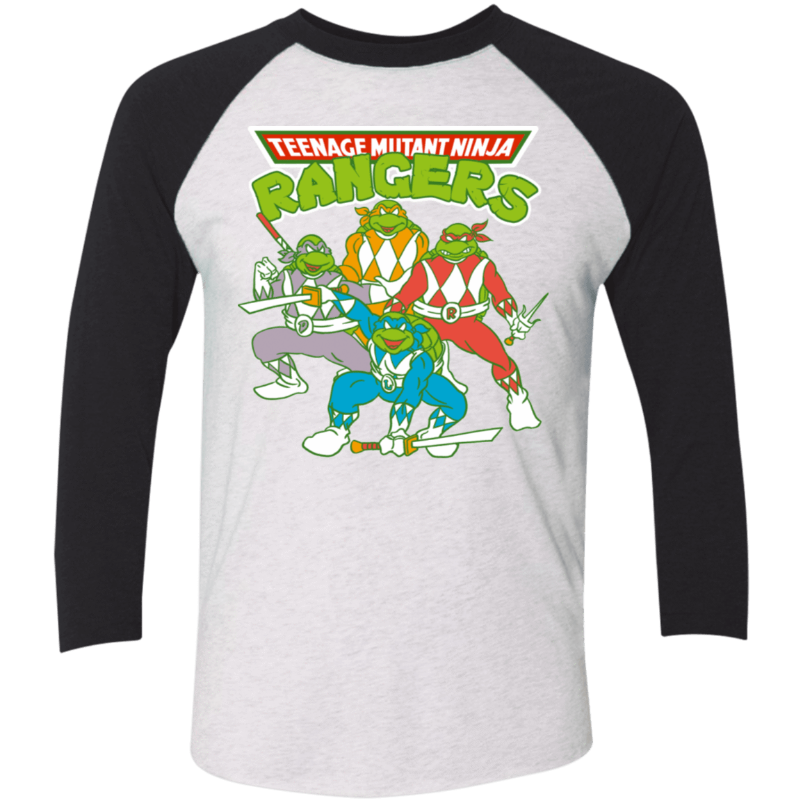 T-Shirts Heather White/Vintage Black / X-Small Teenage Mutant Ninja Rangers Men's Triblend 3/4 Sleeve