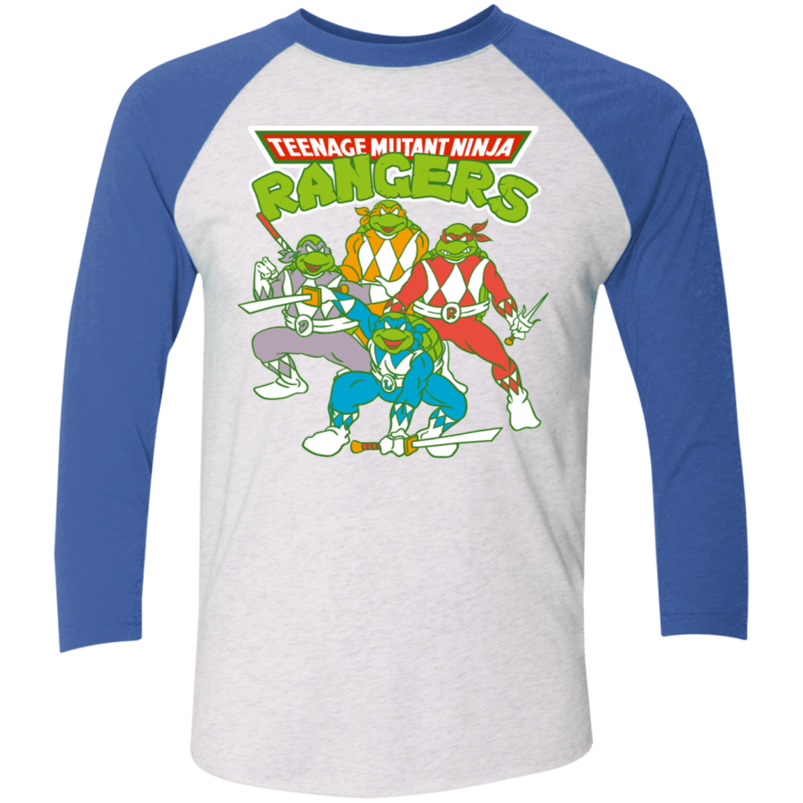 T-Shirts Heather White/Vintage Royal / X-Small Teenage Mutant Ninja Rangers Men's Triblend 3/4 Sleeve
