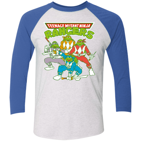 T-Shirts Heather White/Vintage Royal / X-Small Teenage Mutant Ninja Rangers Men's Triblend 3/4 Sleeve