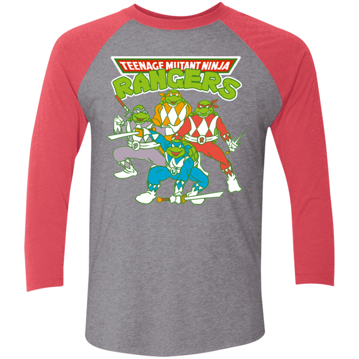 T-Shirts Premium Heather/Vintage Red / X-Small Teenage Mutant Ninja Rangers Men's Triblend 3/4 Sleeve