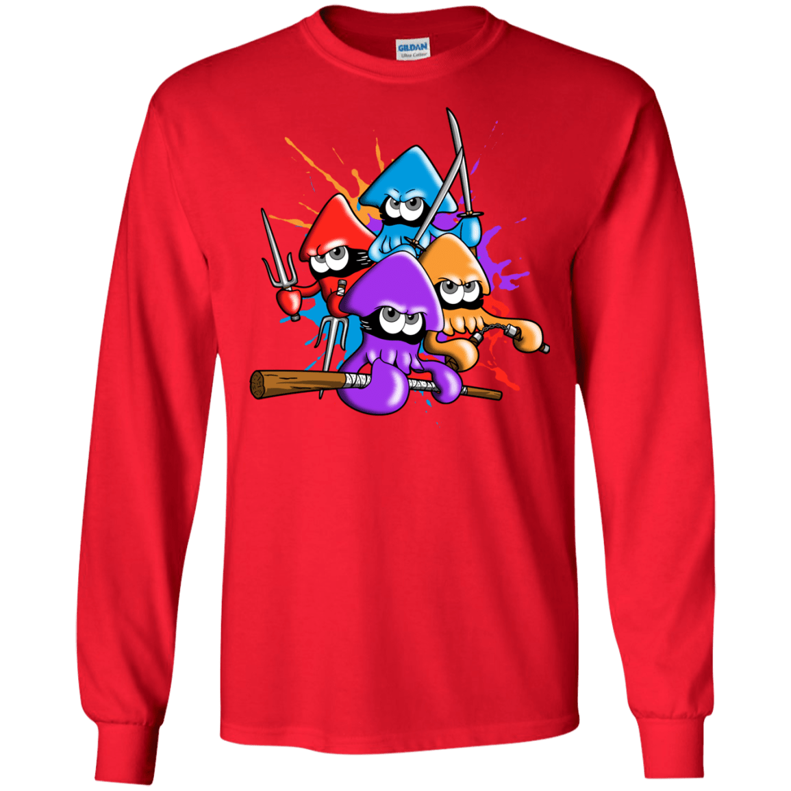 T-Shirts Red / S Teenage Mutant Ninja Squids Men's Long Sleeve T-Shirt