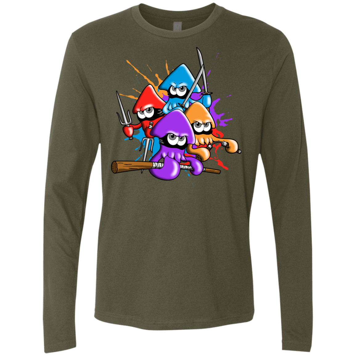 T-Shirts Military Green / S Teenage Mutant Ninja Squids Men's Premium Long Sleeve