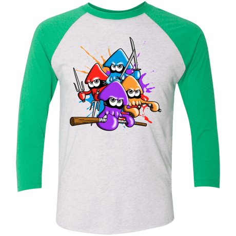 T-Shirts Heather White/Envy / X-Small Teenage Mutant Ninja Squids Men's Triblend 3/4 Sleeve