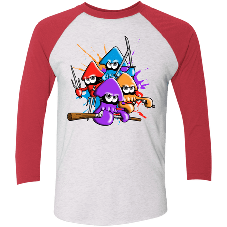 T-Shirts Heather White/Vintage Red / X-Small Teenage Mutant Ninja Squids Men's Triblend 3/4 Sleeve