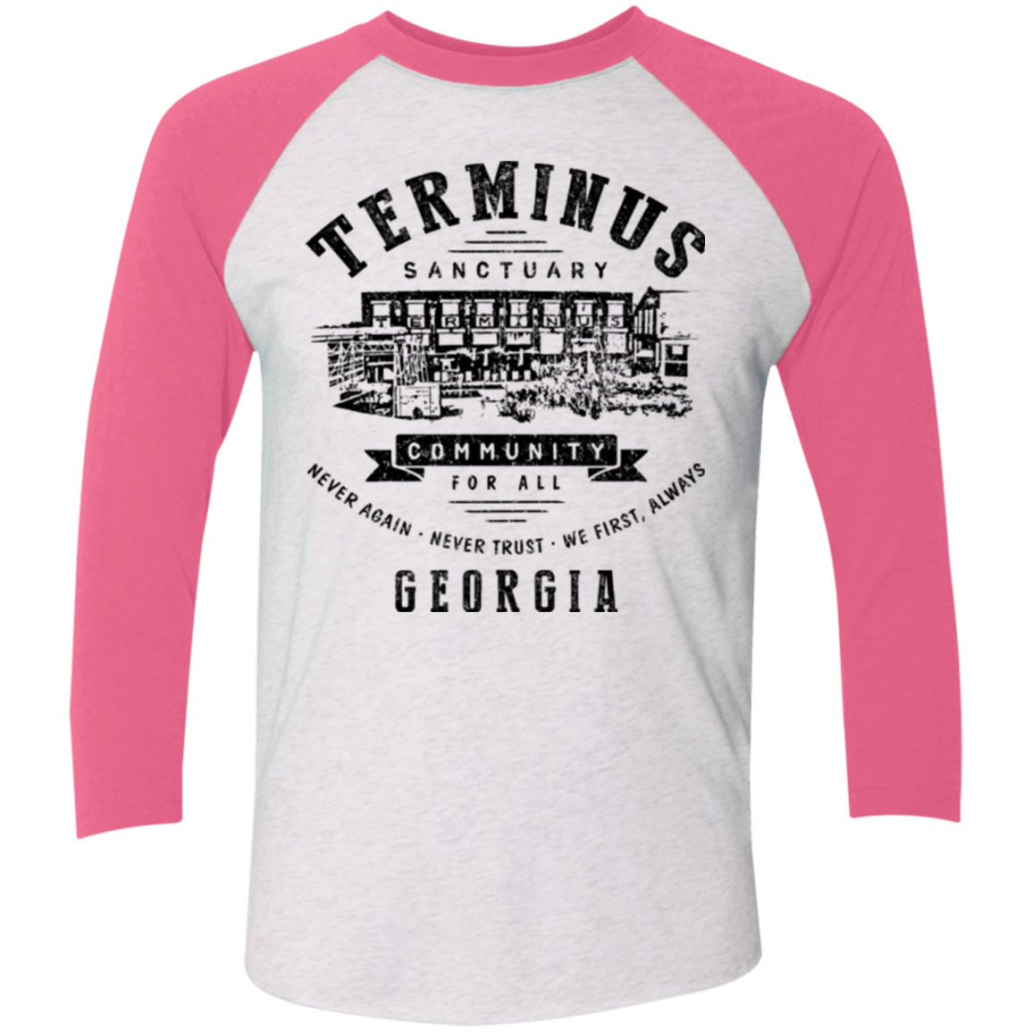 T-Shirts Heather White/Vintage Pink / X-Small Terminus Sanctuary Community Men's Triblend 3/4 Sleeve