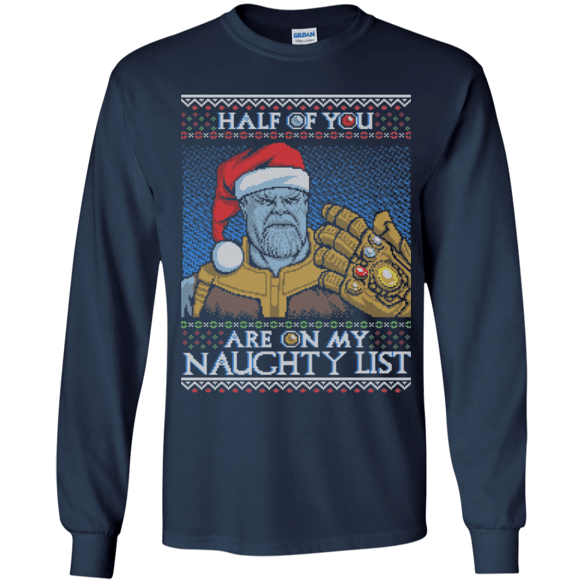 T-Shirts Navy / YS Thanos Naughty List Youth Long Sleeve T-Shirt