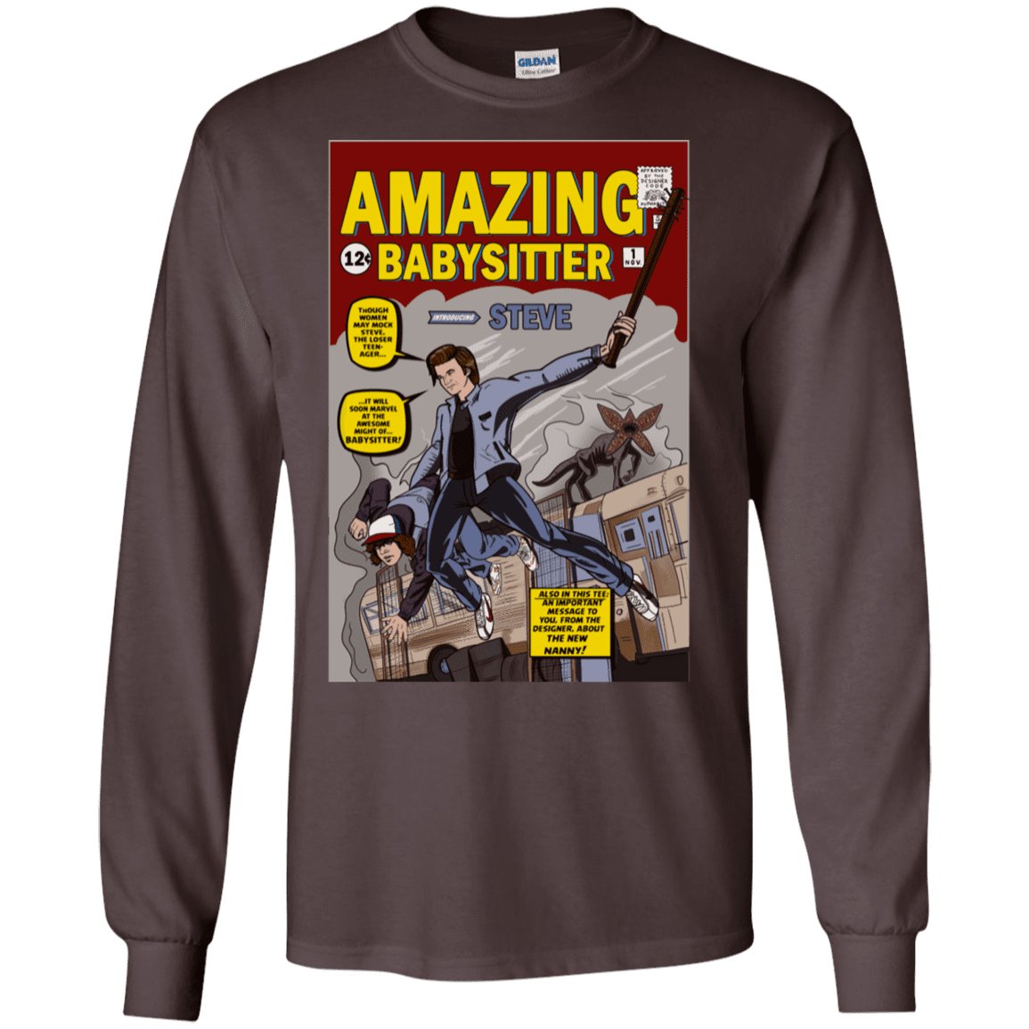 T-Shirts Dark Chocolate / S The Amazing Babysitter Men's Long Sleeve T-Shirt