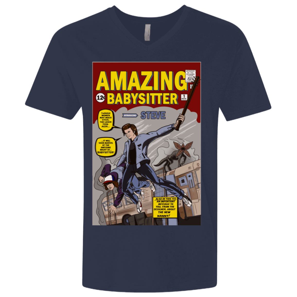 T-Shirts Midnight Navy / X-Small The Amazing Babysitter Men's Premium V-Neck