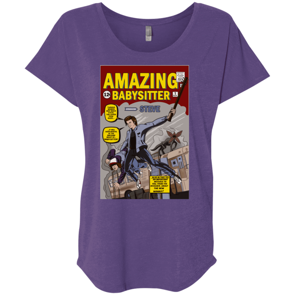 T-Shirts Purple Rush / X-Small The Amazing Babysitter Triblend Dolman Sleeve