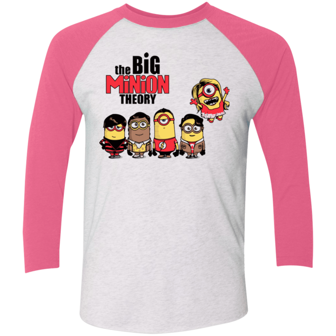 T-Shirts Heather White/Vintage Pink / X-Small THE BIG MINION THEORY Men's Triblend 3/4 Sleeve