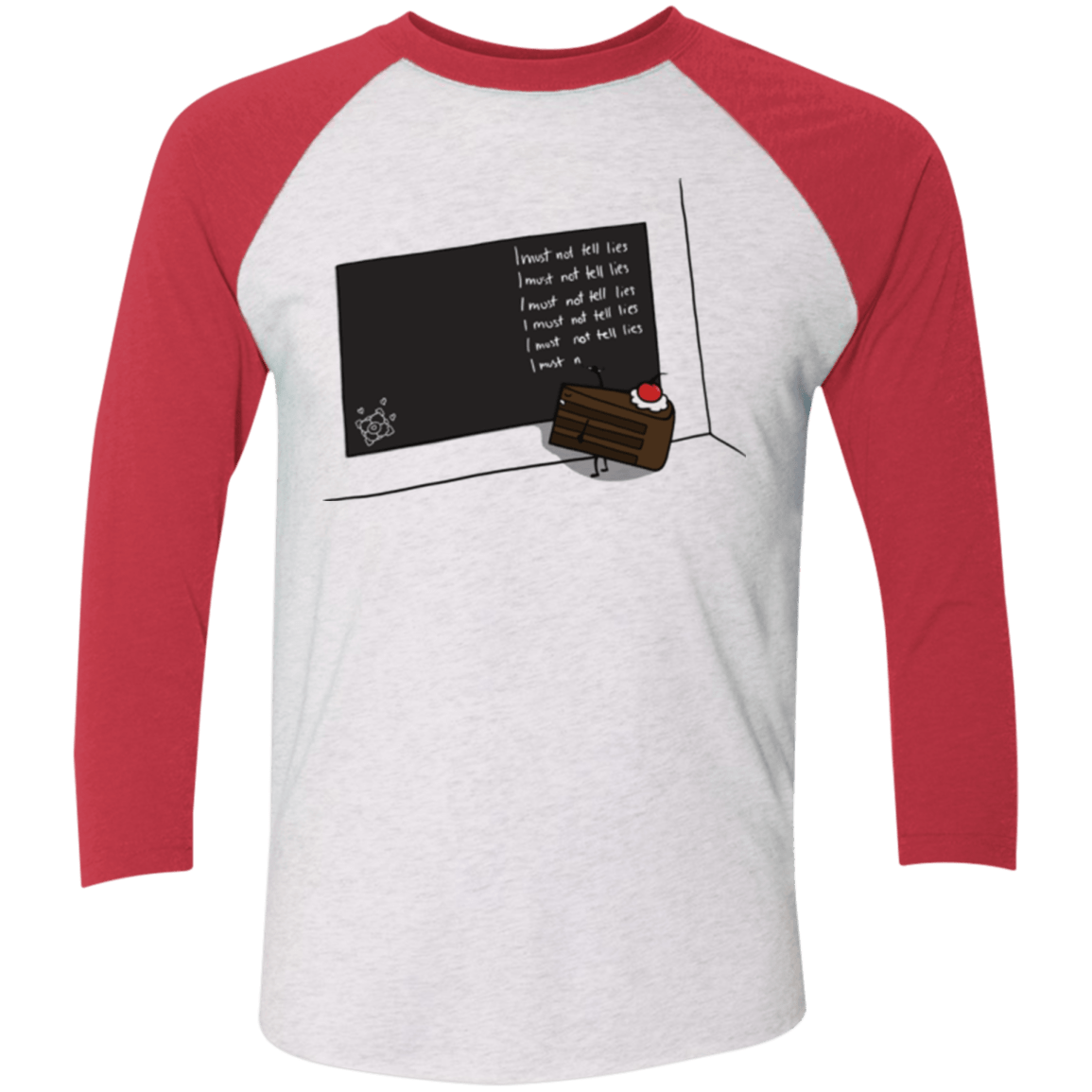 T-Shirts Heather White/Vintage Red / X-Small The Cake is a Lie Men's Triblend 3/4 Sleeve