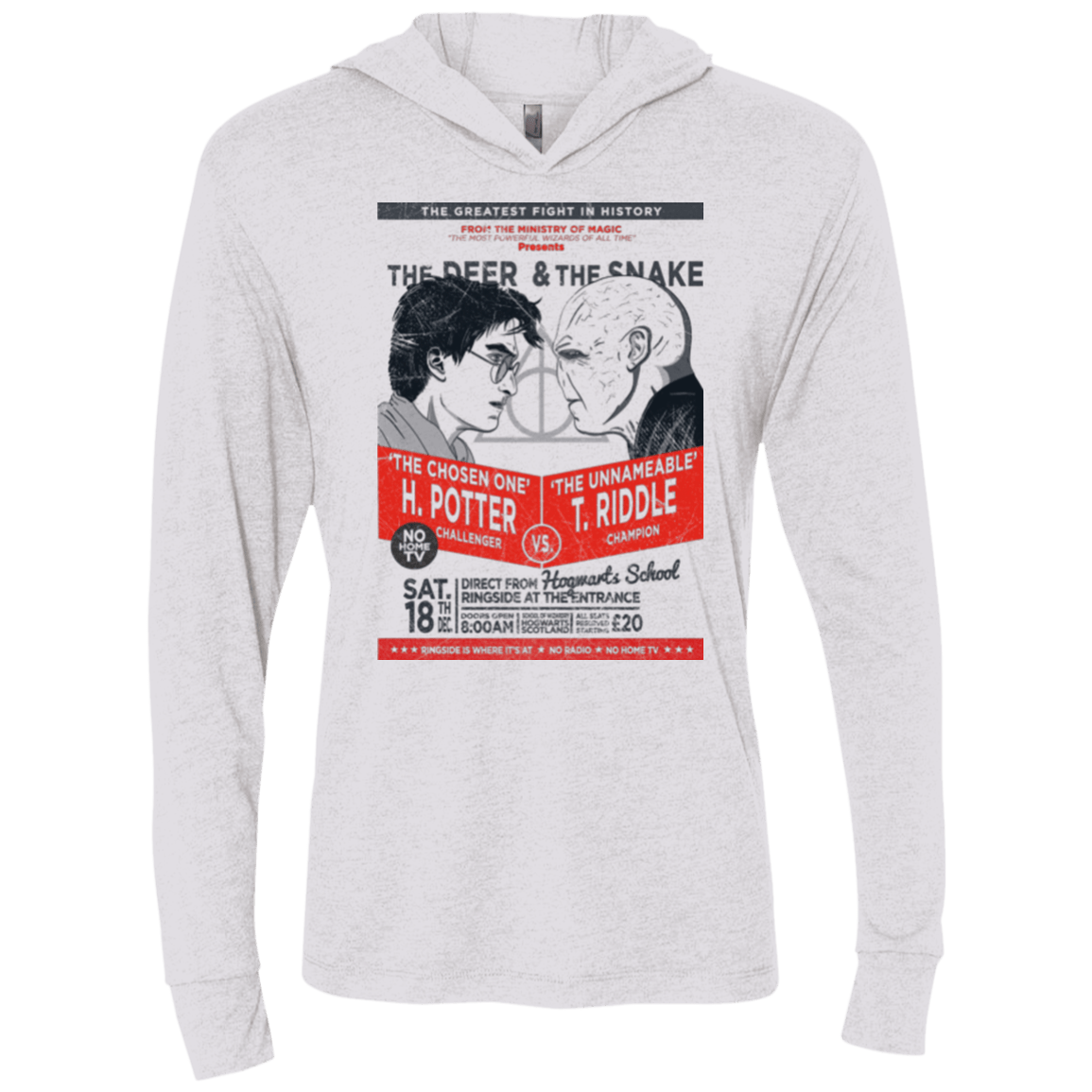 T-Shirts Heather White / X-Small The Deer vs The Snake Triblend Long Sleeve Hoodie Tee