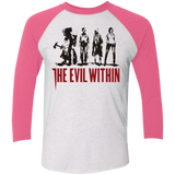 T-Shirts Heather White/Vintage Pink / X-Small The Evil Within Men's Triblend 3/4 Sleeve