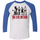 T-Shirts Heather White/Vintage Royal / X-Small The Evil Within Men's Triblend 3/4 Sleeve
