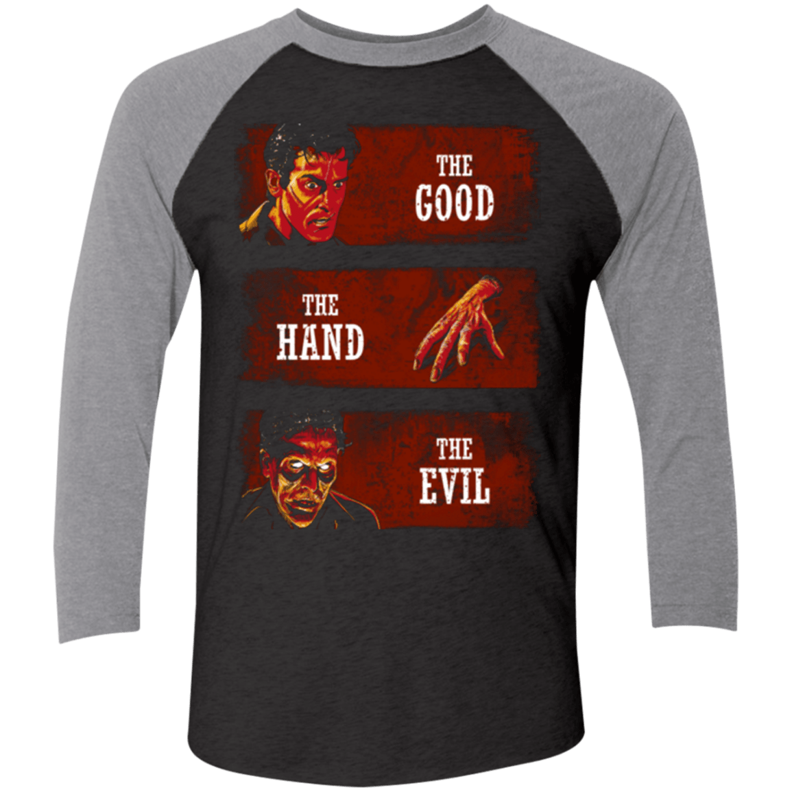 T-Shirts Vintage Black/Premium Heather / X-Small The Good the Hand and the Evil Men's Triblend 3/4 Sleeve