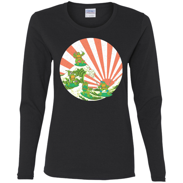 T-Shirts Black / S The Great Wave Off Cowabunga Women's Long Sleeve T-Shirt
