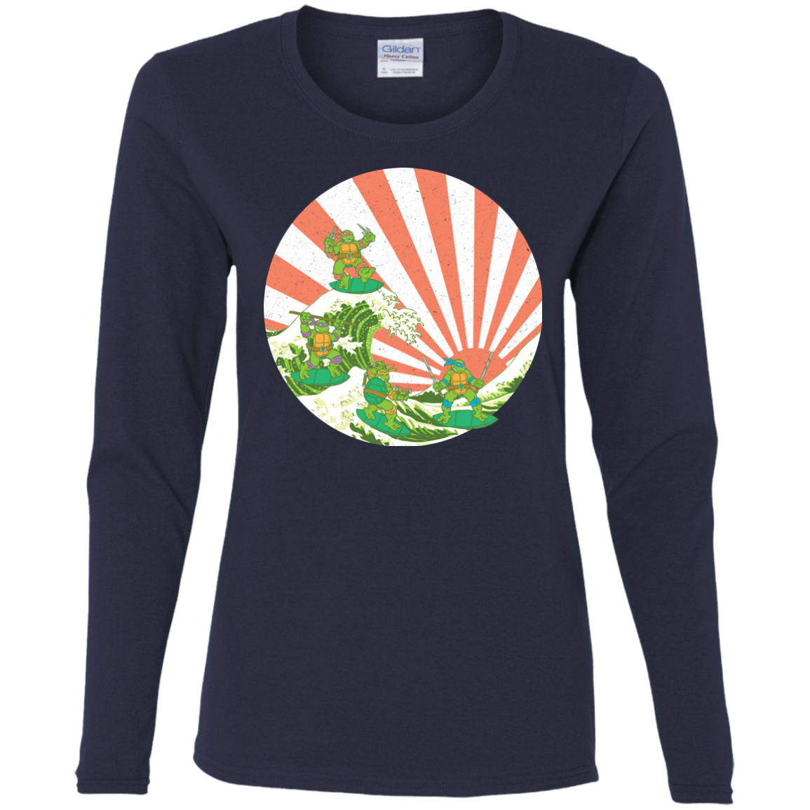 T-Shirts Navy / S The Great Wave Off Cowabunga Women's Long Sleeve T-Shirt