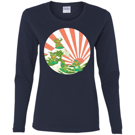T-Shirts Navy / S The Great Wave Off Cowabunga Women's Long Sleeve T-Shirt