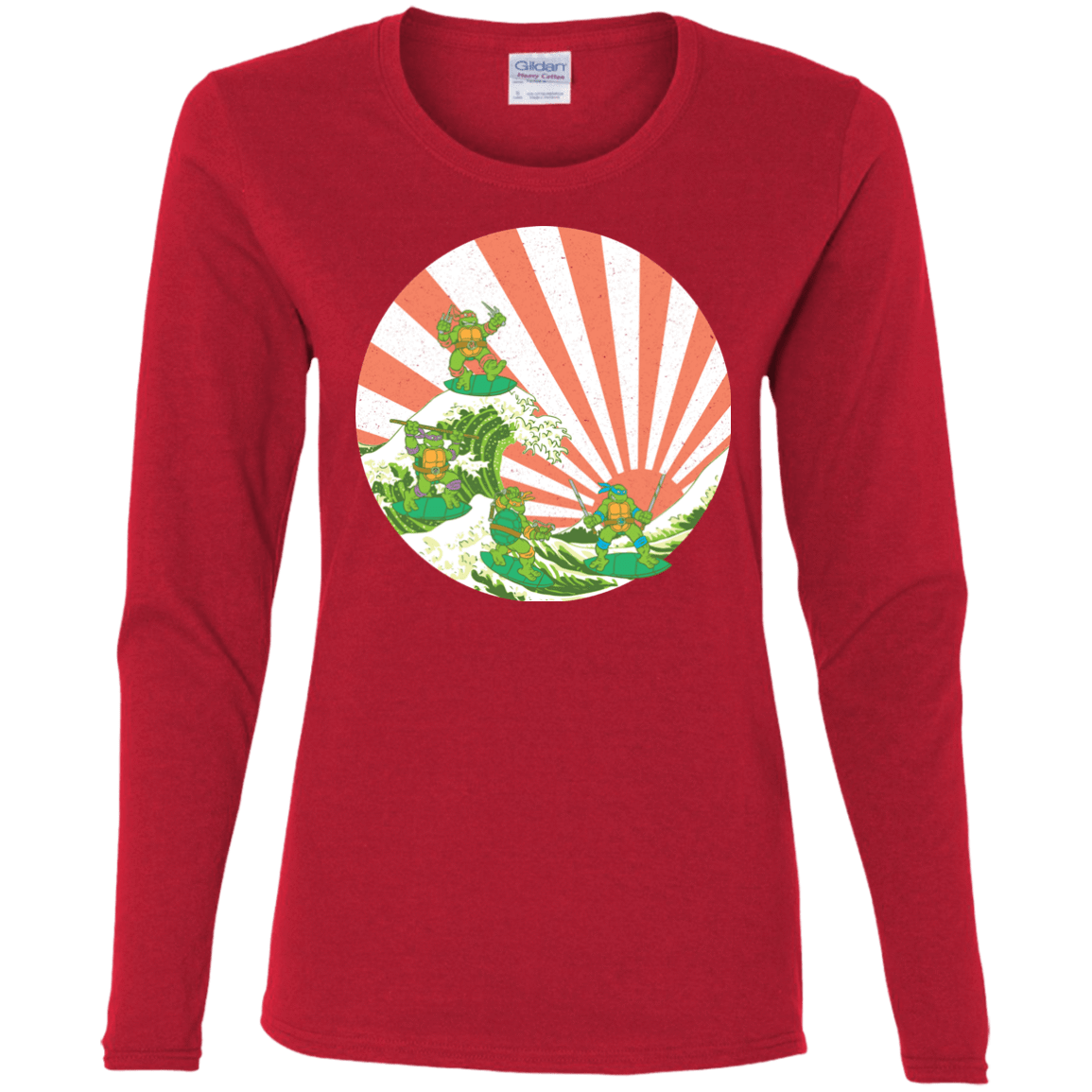 T-Shirts Red / S The Great Wave Off Cowabunga Women's Long Sleeve T-Shirt