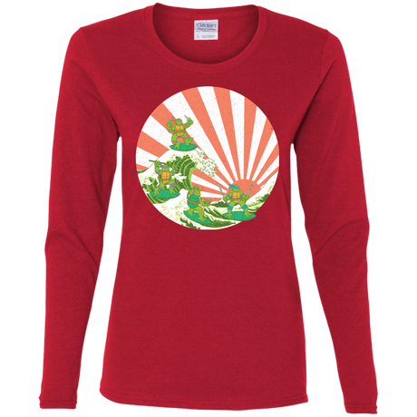T-Shirts Red / S The Great Wave Off Cowabunga Women's Long Sleeve T-Shirt