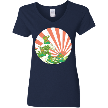 T-Shirts Navy / S The Great Wave Off Cowabunga Women's V-Neck T-Shirt