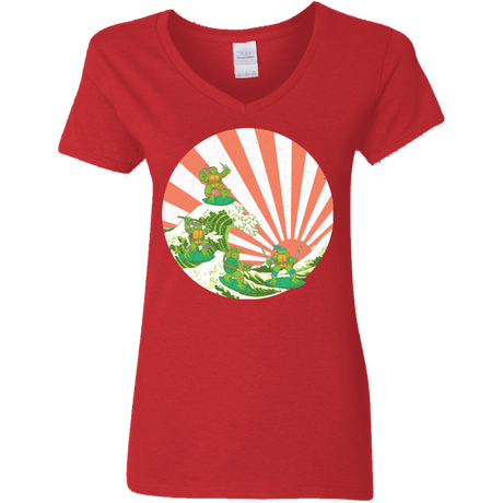 T-Shirts Red / S The Great Wave Off Cowabunga Women's V-Neck T-Shirt