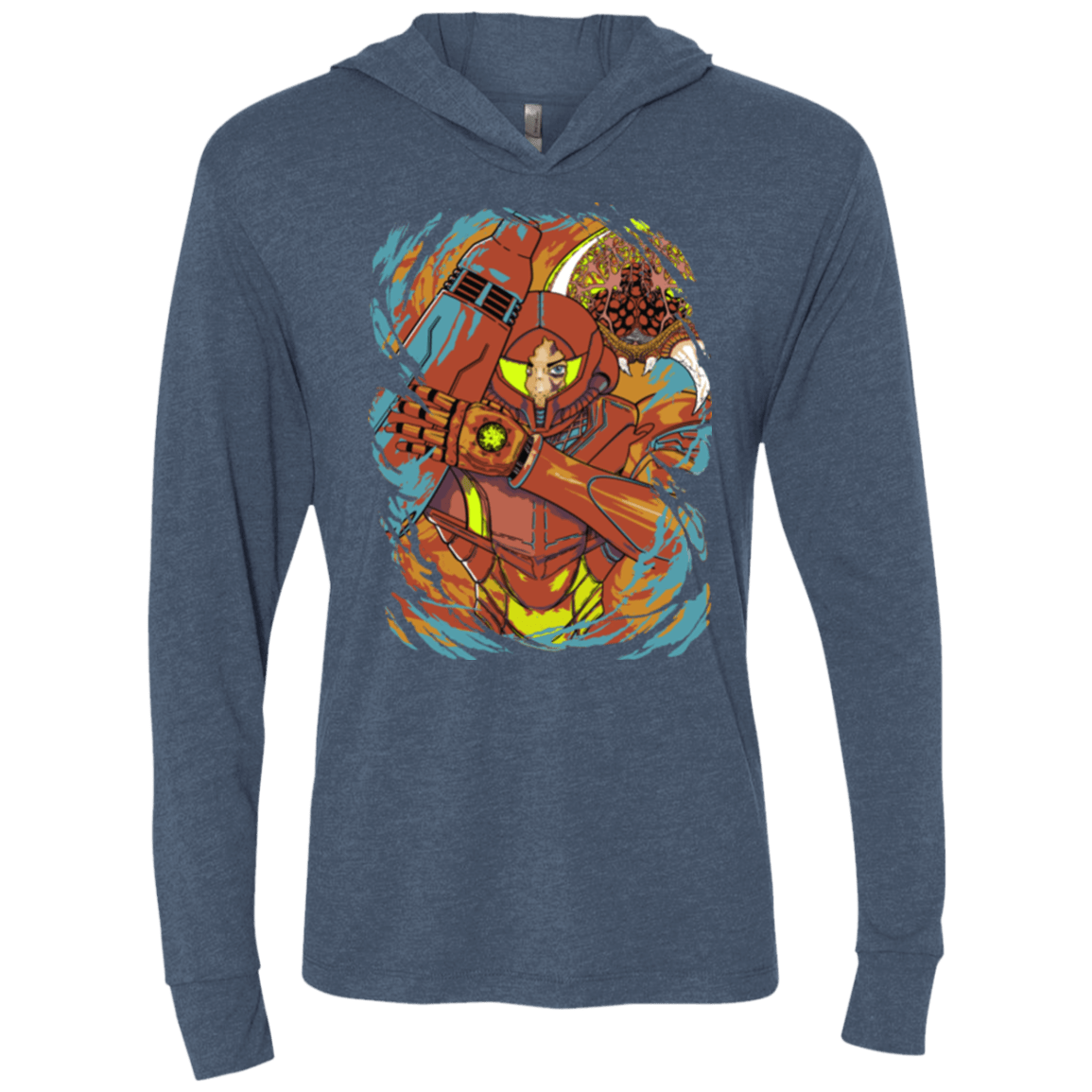 T-Shirts Indigo / X-Small The Huntress Triblend Long Sleeve Hoodie Tee