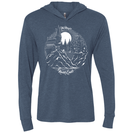 T-Shirts Indigo / X-Small The Magic Never Ends Triblend Long Sleeve Hoodie Tee