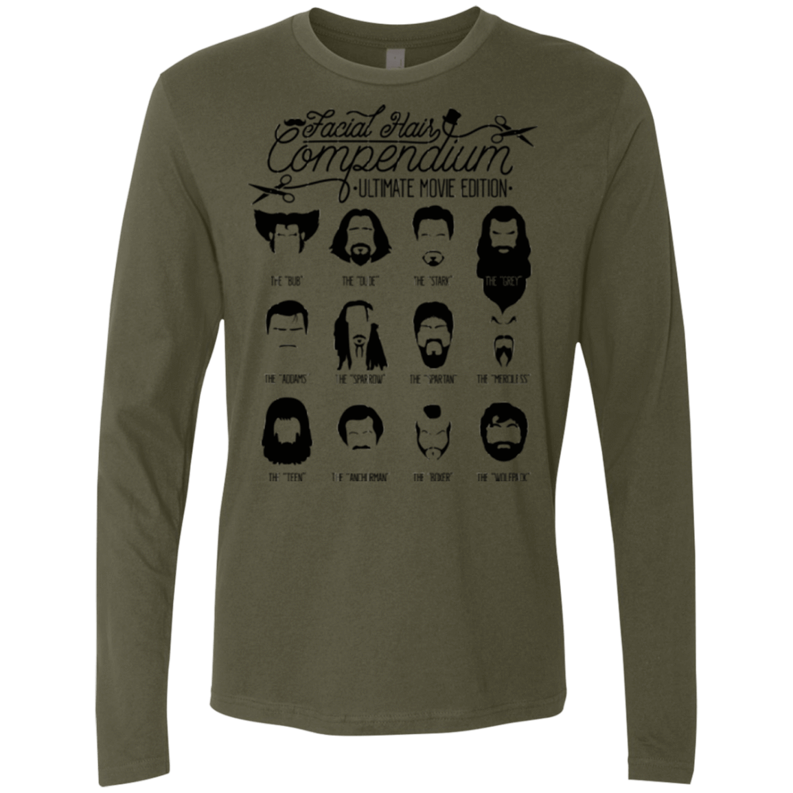 T-Shirts Military Green / Small The Movie Facial Hair Compendium Men's Premium Long Sleeve