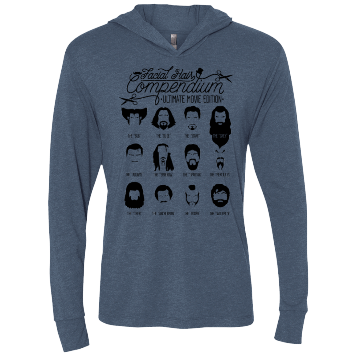 T-Shirts Indigo / X-Small The Movie Facial Hair Compendium Triblend Long Sleeve Hoodie Tee