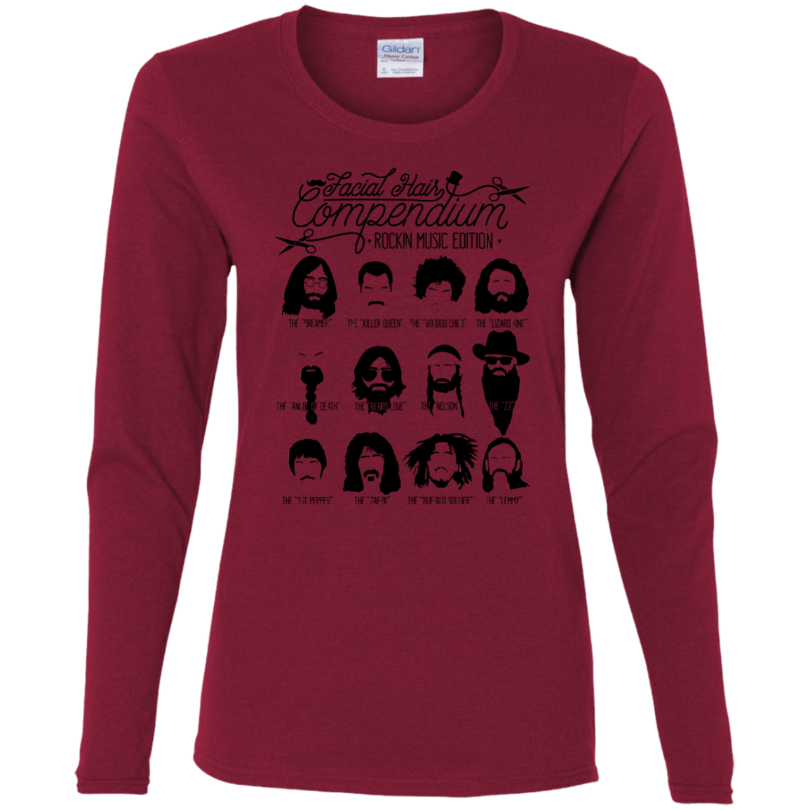 T-Shirts Cardinal / S The Music Facial Hair Compendium Women's Long Sleeve T-Shirt