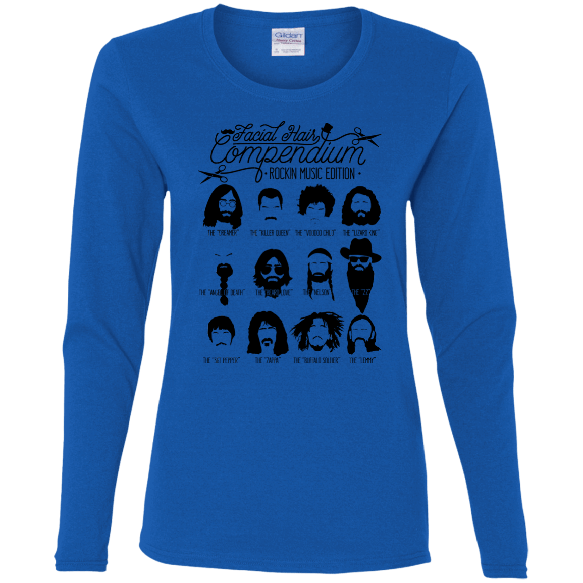 T-Shirts Royal / S The Music Facial Hair Compendium Women's Long Sleeve T-Shirt