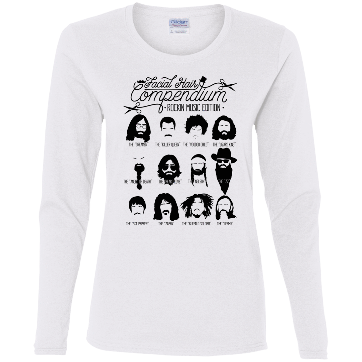 T-Shirts White / S The Music Facial Hair Compendium Women's Long Sleeve T-Shirt
