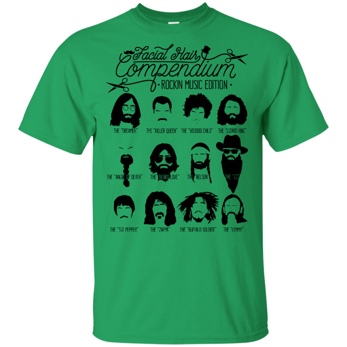 T-Shirts Irish Green / YXS The Music Facial Hair Compendium Youth T-Shirt