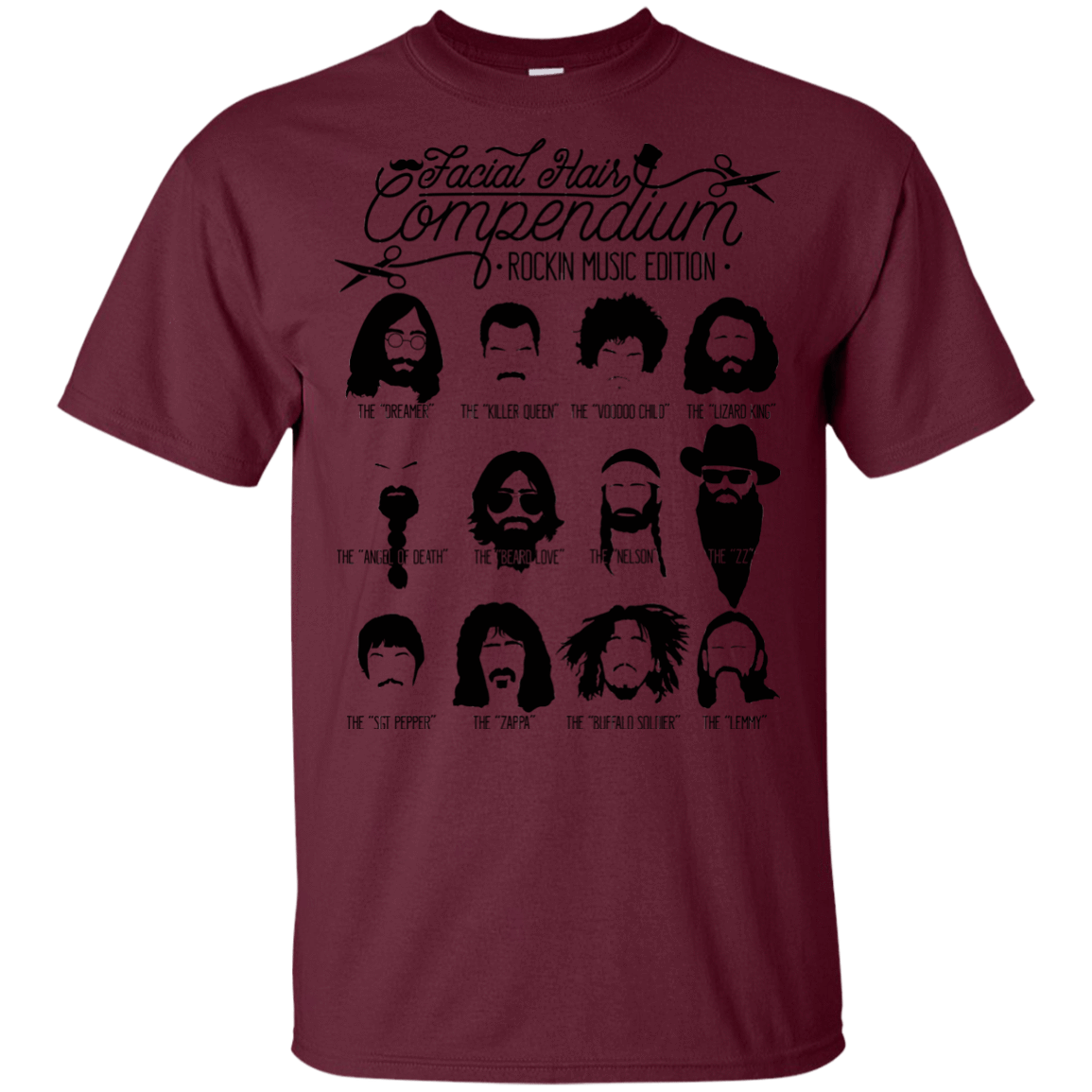 T-Shirts Maroon / YXS The Music Facial Hair Compendium Youth T-Shirt