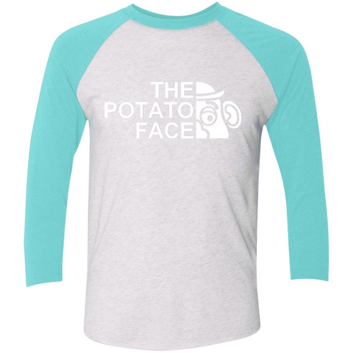 T-Shirts Heather White/Tahiti Blue / X-Small The Potato Face Men's Triblend 3/4 Sleeve