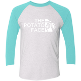 T-Shirts Heather White/Tahiti Blue / X-Small The Potato Face Men's Triblend 3/4 Sleeve