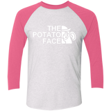T-Shirts Heather White/Vintage Pink / X-Small The Potato Face Men's Triblend 3/4 Sleeve