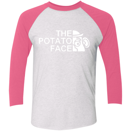 T-Shirts Heather White/Vintage Pink / X-Small The Potato Face Men's Triblend 3/4 Sleeve