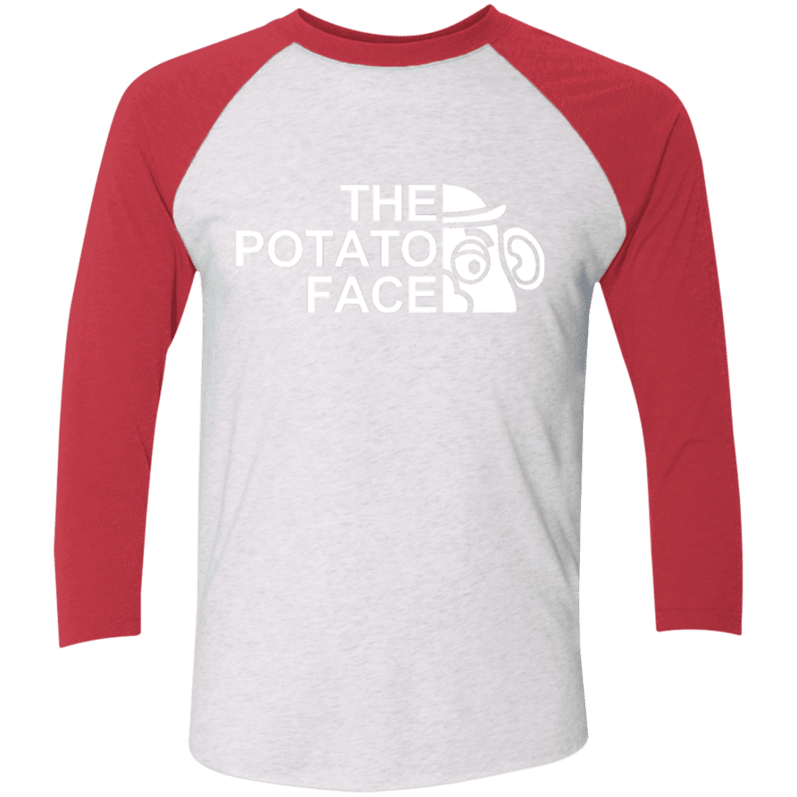 T-Shirts Heather White/Vintage Red / X-Small The Potato Face Men's Triblend 3/4 Sleeve