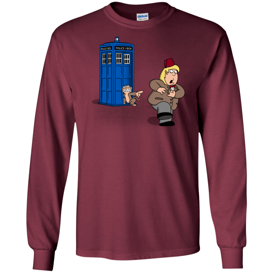 T-Shirts Maroon / S The Tardis Monkey Long Sleeve T-Shirt