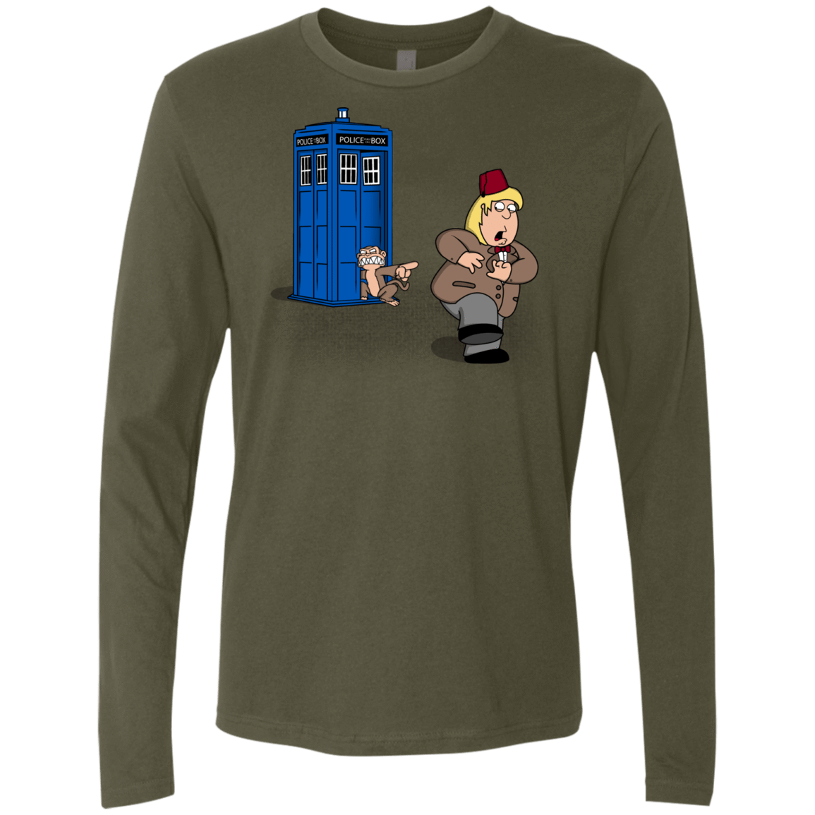 T-Shirts Military Green / S The Tardis Monkey Men's Premium Long Sleeve