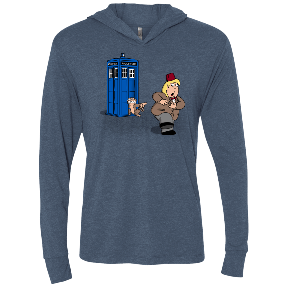 T-Shirts Indigo / X-Small The Tardis Monkey Triblend Long Sleeve Hoodie Tee