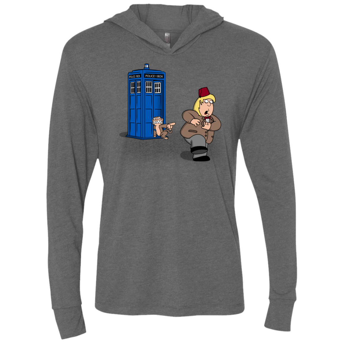T-Shirts Premium Heather / X-Small The Tardis Monkey Triblend Long Sleeve Hoodie Tee