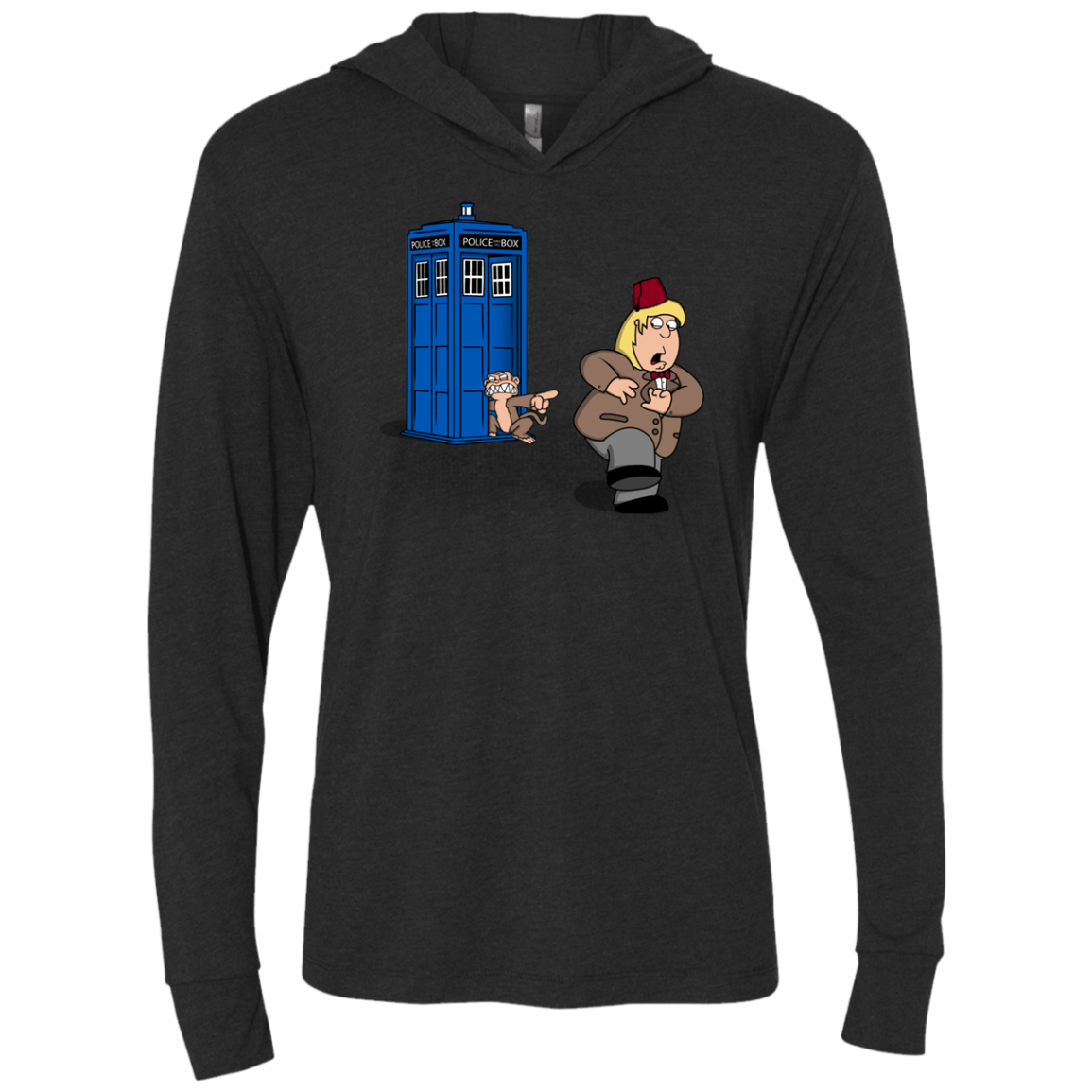 T-Shirts Vintage Black / X-Small The Tardis Monkey Triblend Long Sleeve Hoodie Tee