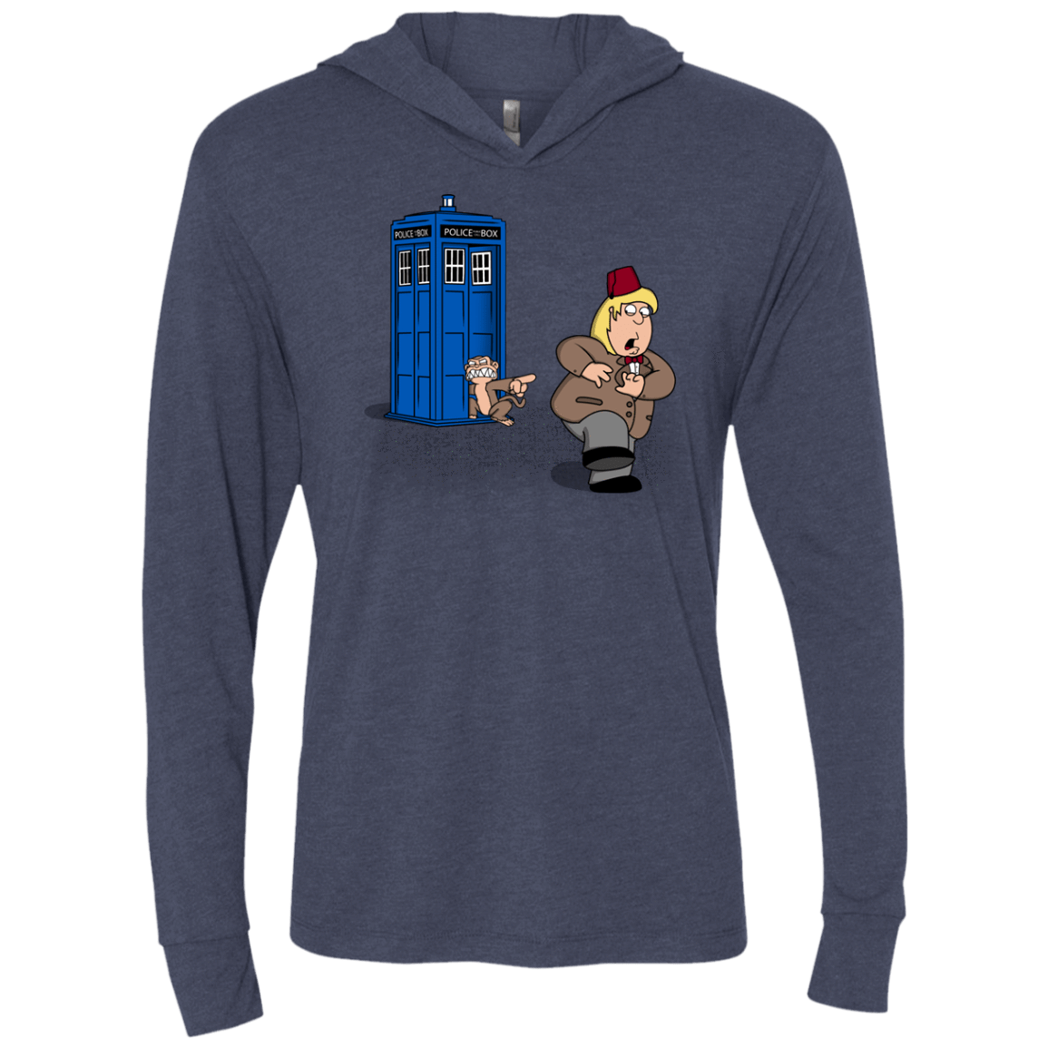 T-Shirts Vintage Navy / X-Small The Tardis Monkey Triblend Long Sleeve Hoodie Tee