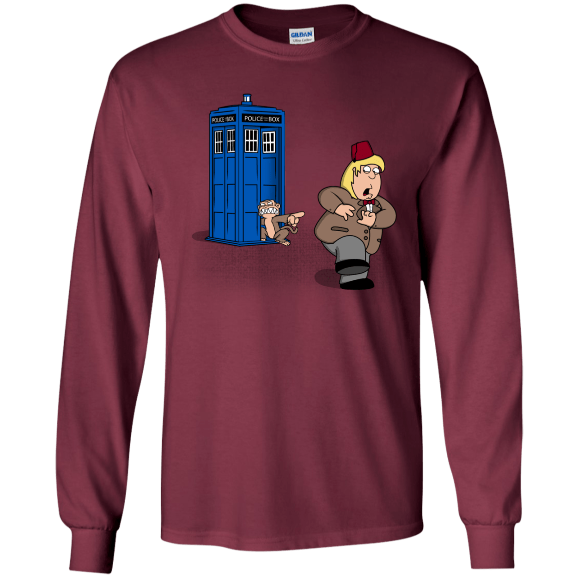 T-Shirts Maroon / YS The Tardis Monkey Youth Long Sleeve T-Shirt