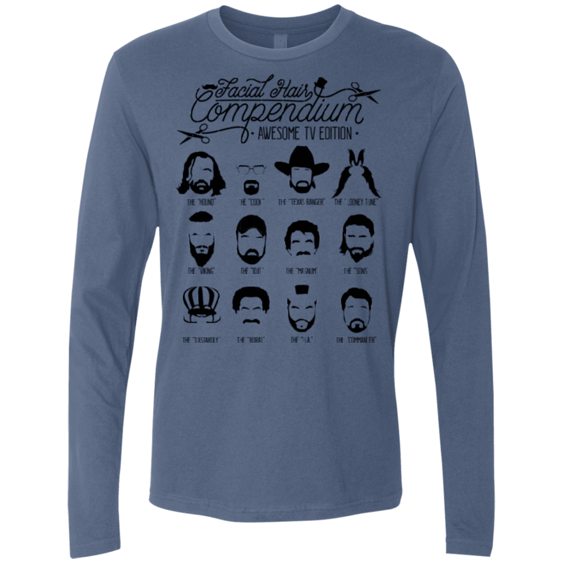 T-Shirts Indigo / Small The TV Facial Hair Compendium Men's Premium Long Sleeve