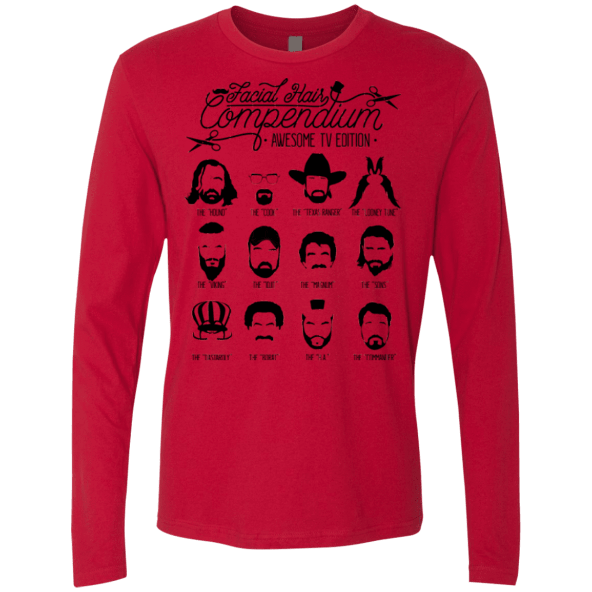 T-Shirts Red / Small The TV Facial Hair Compendium Men's Premium Long Sleeve